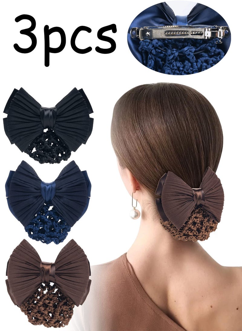 Set of 3 Bow Snood Bun Covers Crochet Net Hair Snoods for Women Girls Standard - Image 1